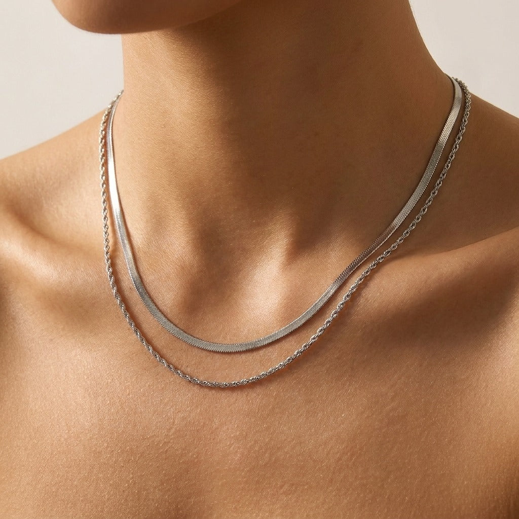 Hailey Layered Necklace double chain gold design