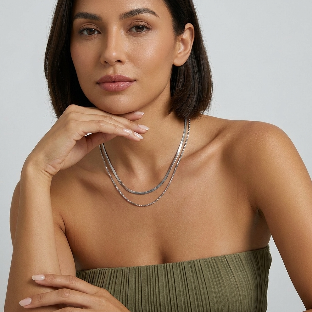 Hailey Layered Necklace double chain gold design