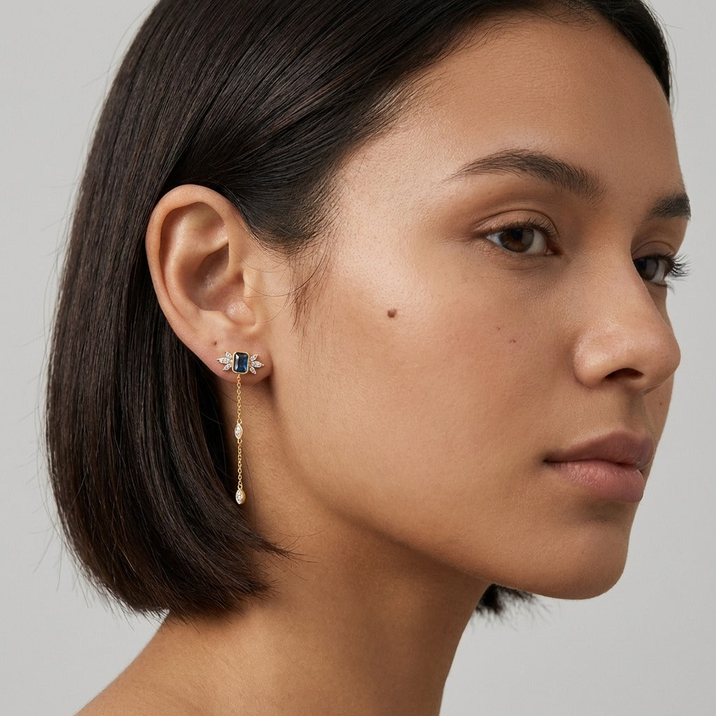 Isabella Noir Drop Earrings with black zircon crystals