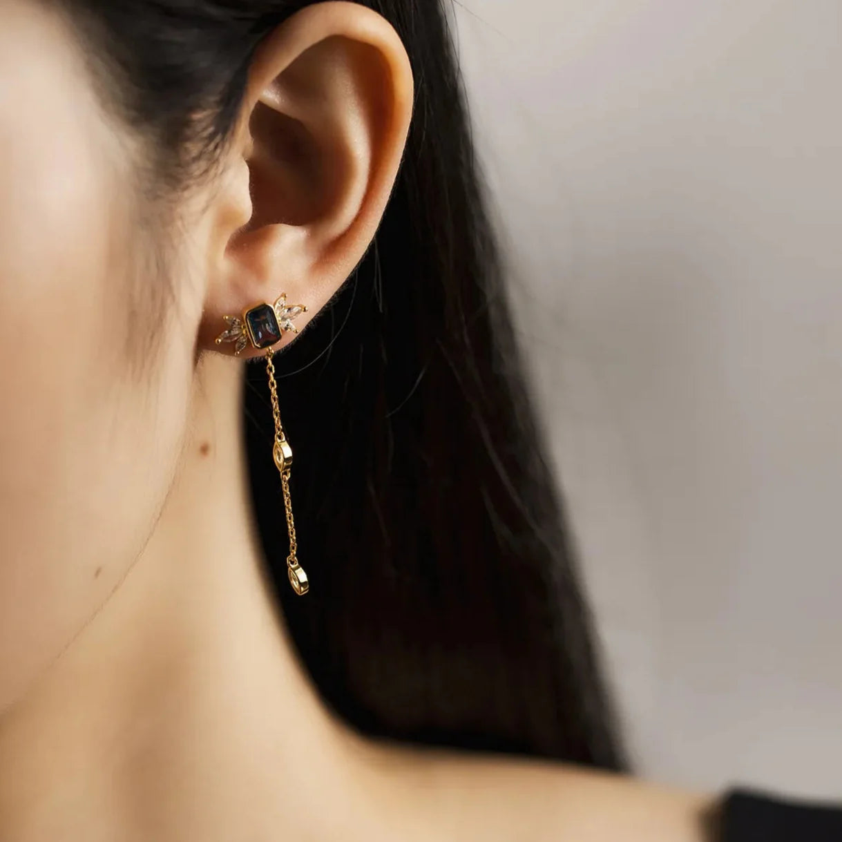 Isabella Noir Drop Earrings with black zircon crystals