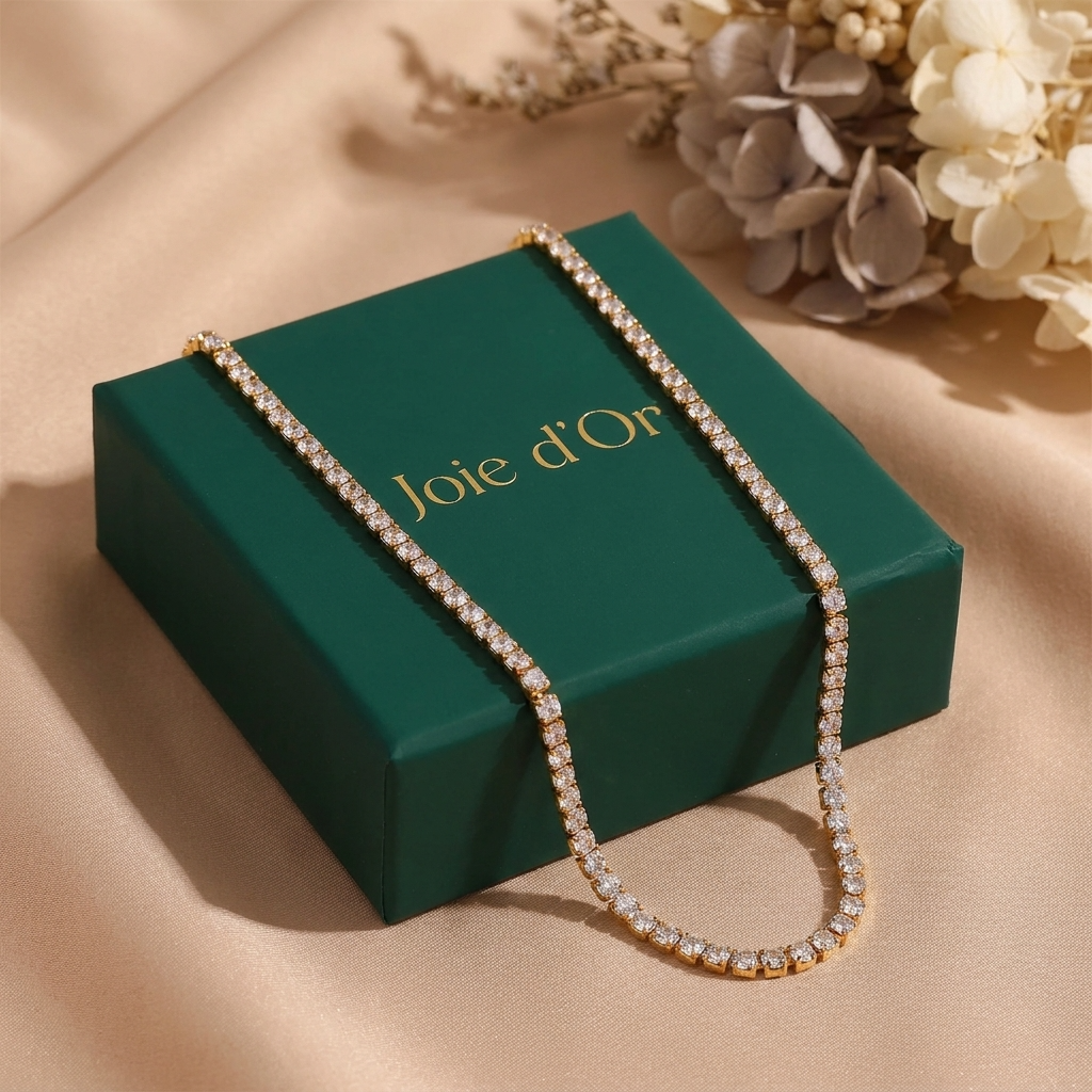 Isolde Tennis Necklace with 18K gold-plated finish
