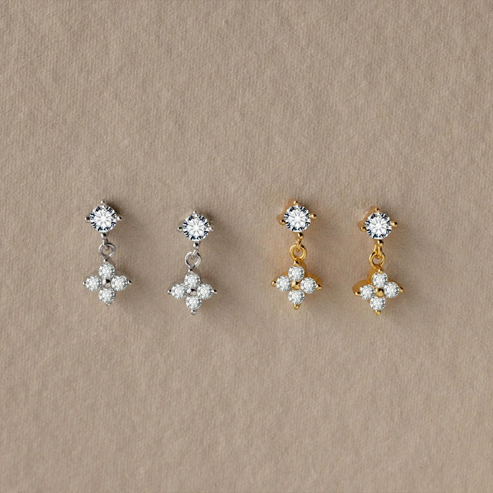 Astrid Clover Crystal Drop Silver Earrings