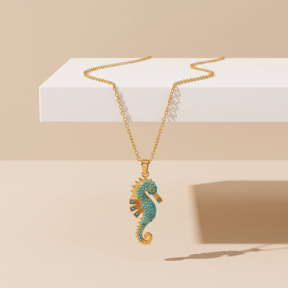 Turquoise Seahorse Gold Necklace
