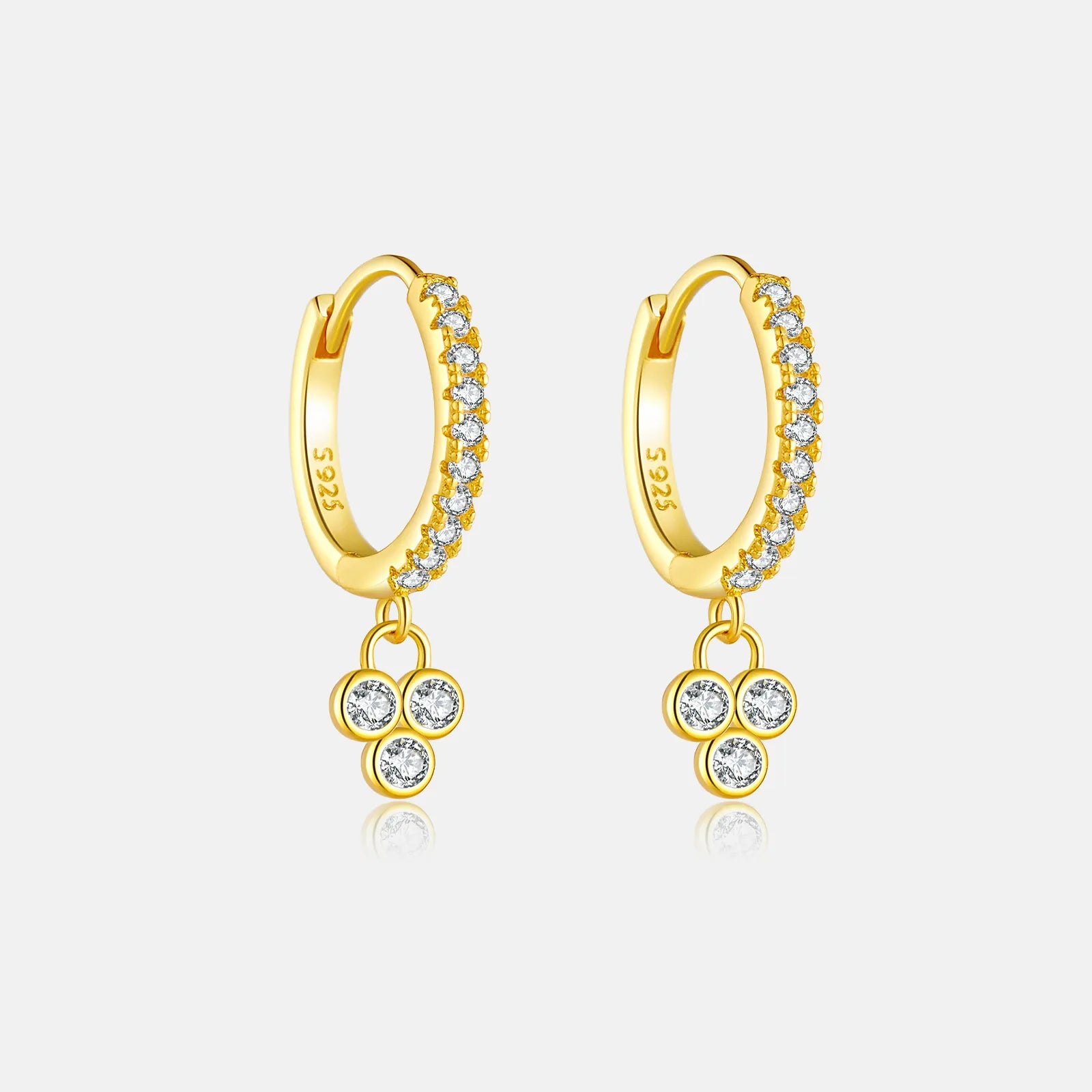 Juliette Triple Stone Earrings in gold finish with white crystals
