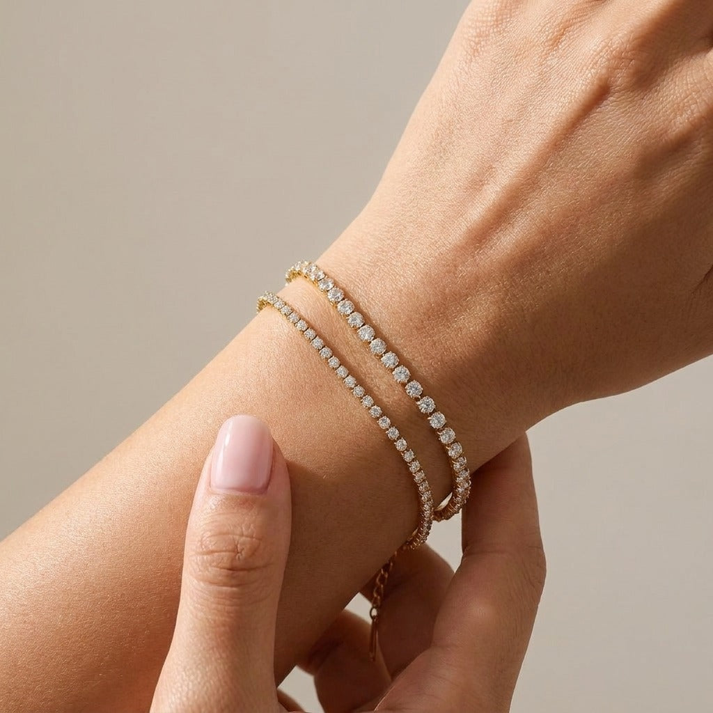 Lea Double Tennis Bracelet Set with sparkling zircon stones