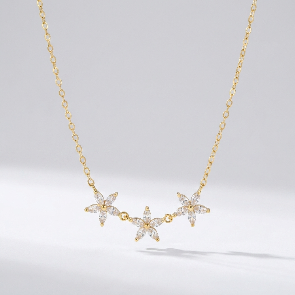 Maia Crystal Flower Necklace Close Up Detail