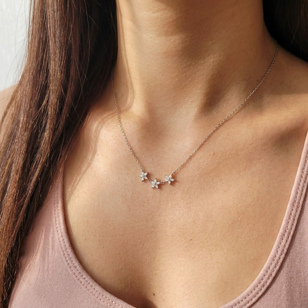 Maia Crystal Flower Necklace Close Up Detail