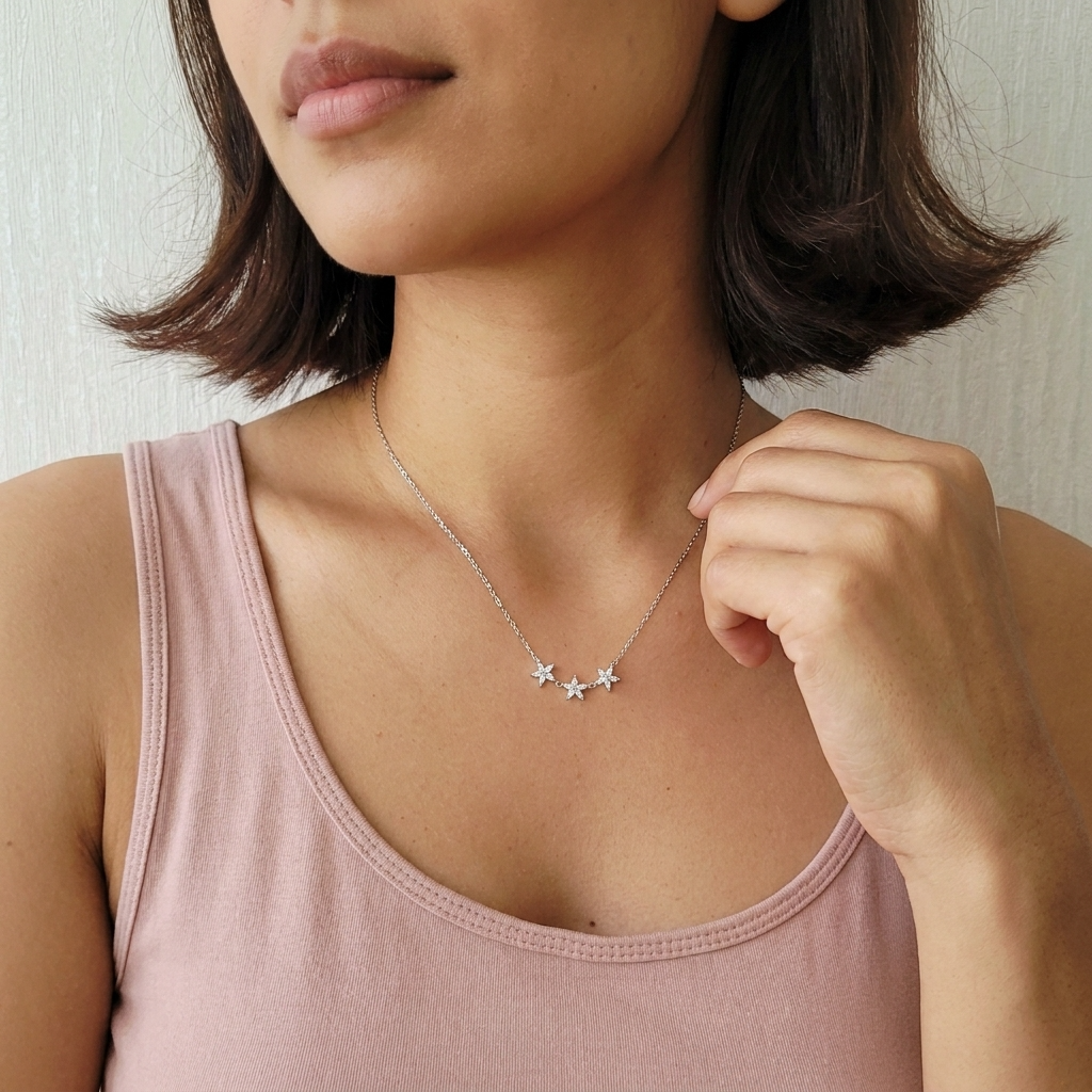 Maia Crystal Flower Necklace Close Up Detail
