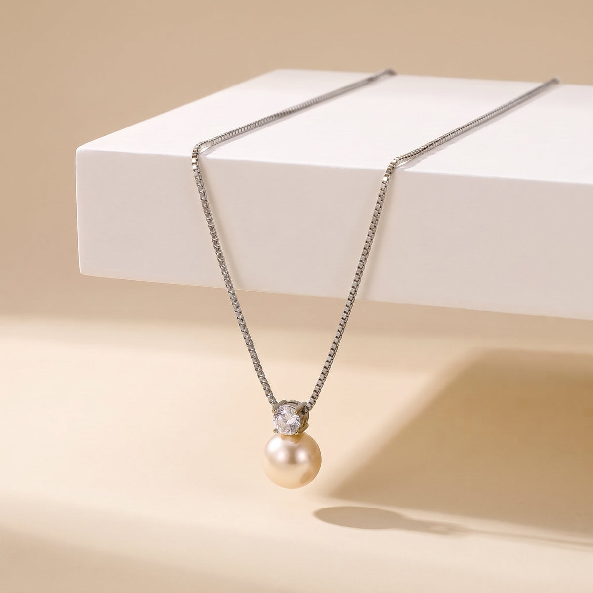 Pearl & Crystal Pendant Silver Necklace