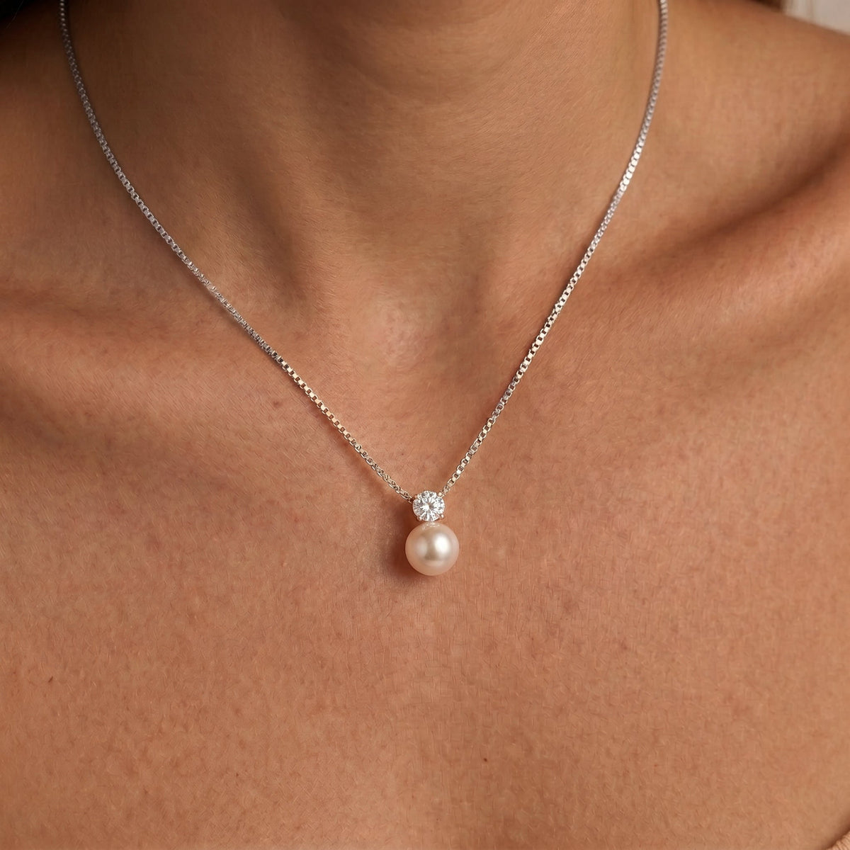 Pearl & Crystal Pendant Silver Necklace