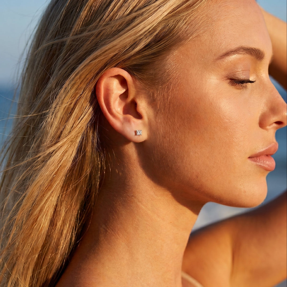 Roxane Square Crystal Silver Studs