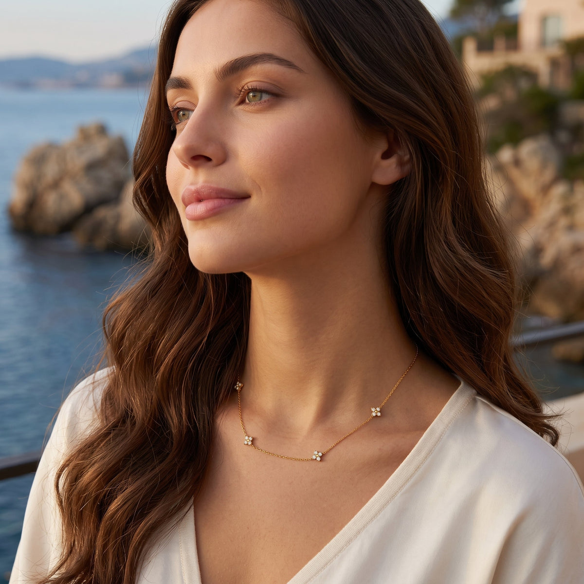 Noemi Four-Petal Floral Gold Necklace