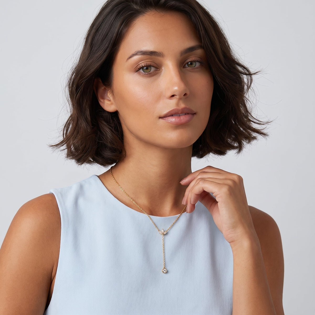 Eléonore Crystal Lotus Drop Gold Necklace