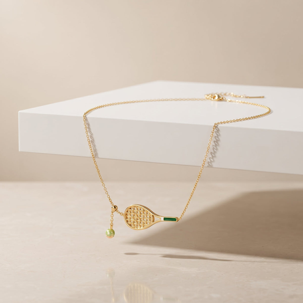 Marquise Tennis Ball & Racket Gold Necklace