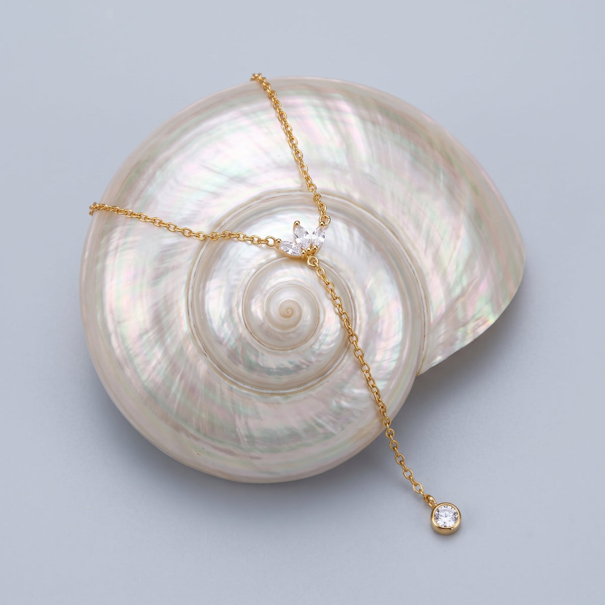 Eléonore Crystal Lotus Drop Gold Necklace