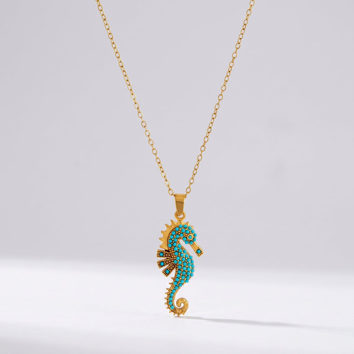 Turquoise Seahorse Gold Necklace