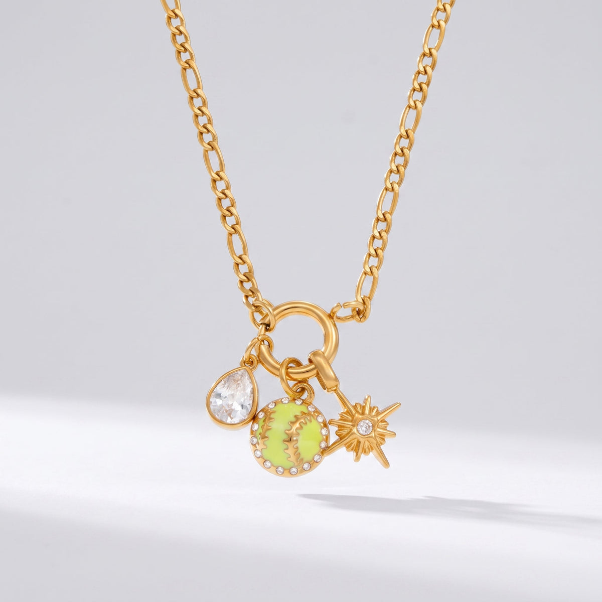 Tennis & Starburst Charm Gold Necklace
