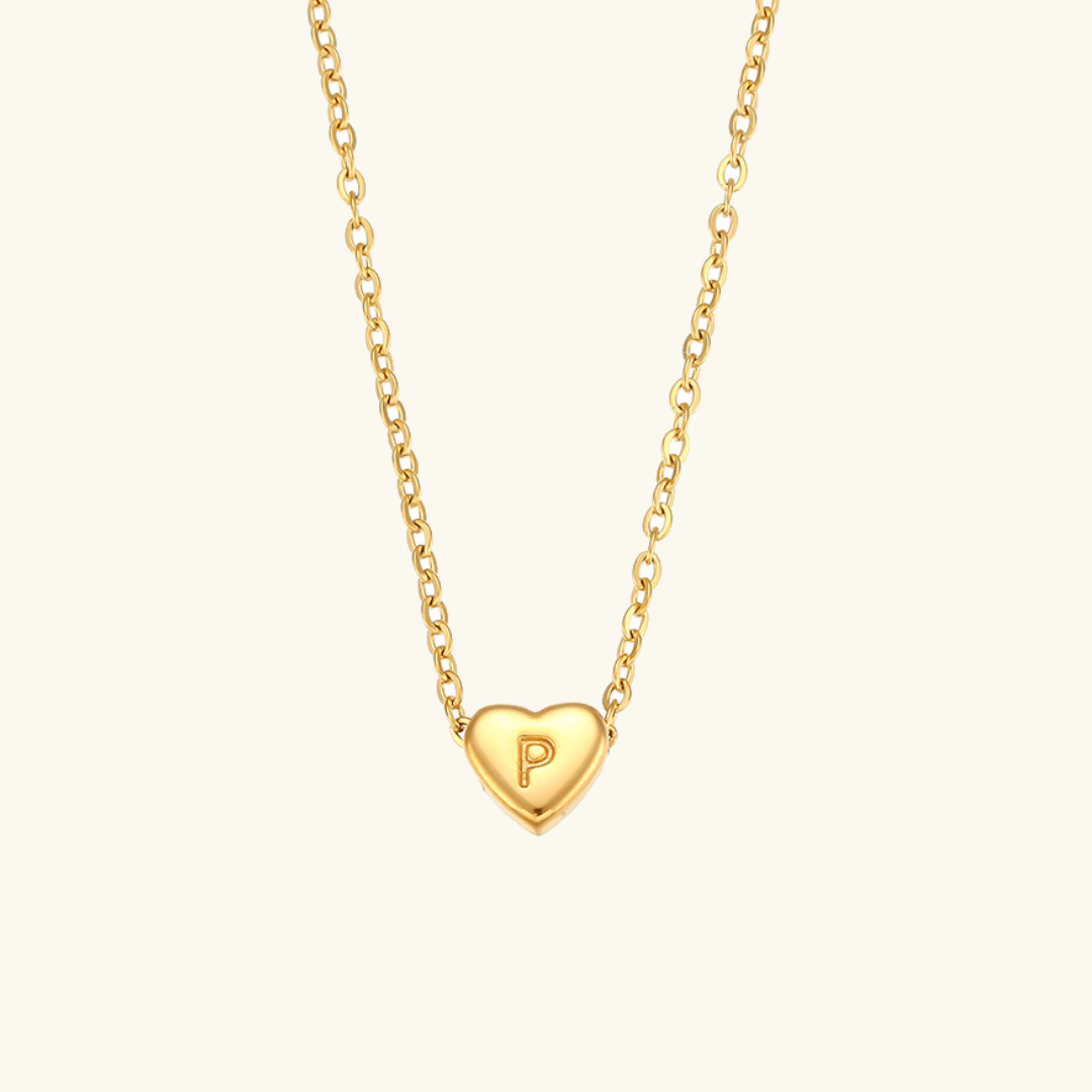 Heart Gold Initial Necklace