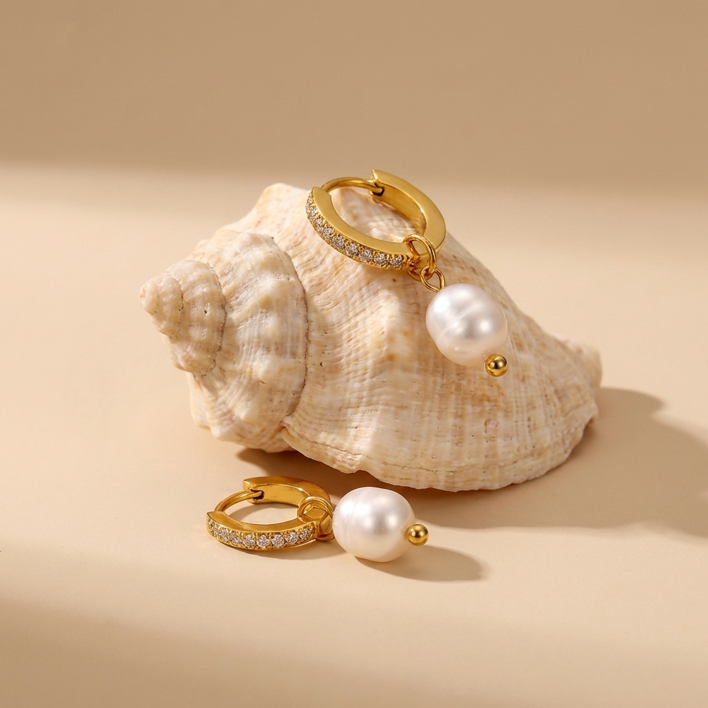 Sara Pavé Pearl Earrings with Freshwater Pearls