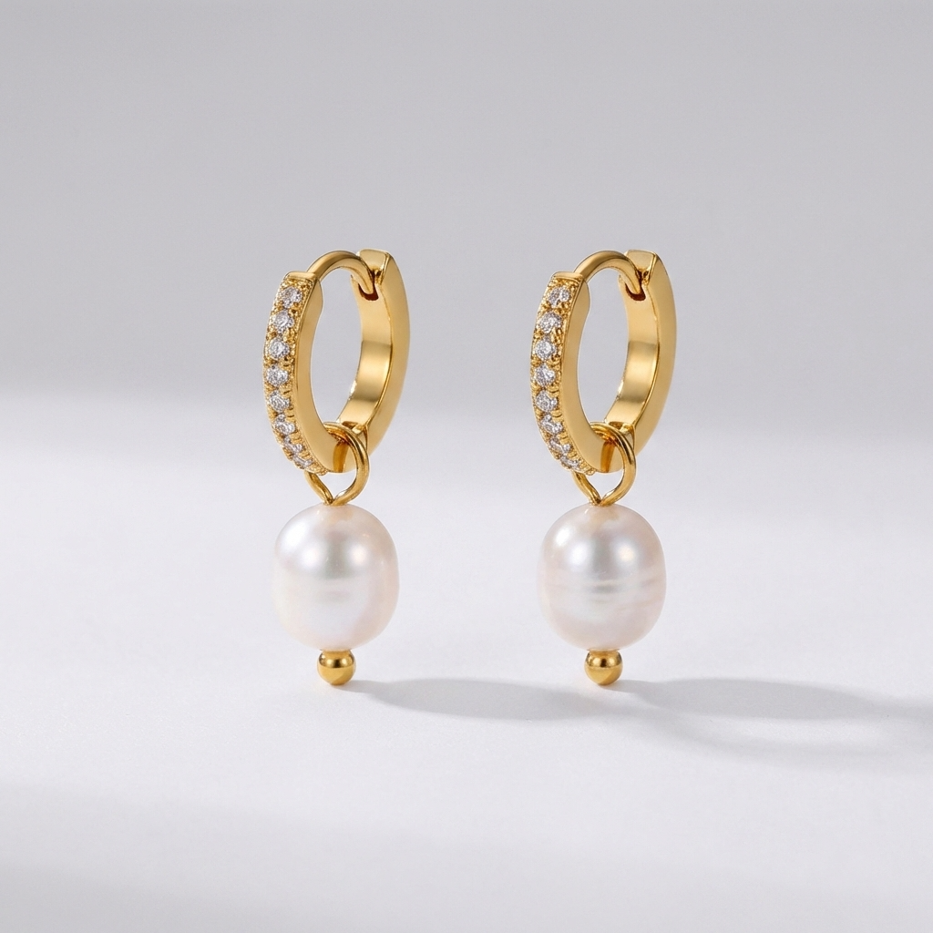 Sara Pavé Pearl Earrings with Freshwater Pearls