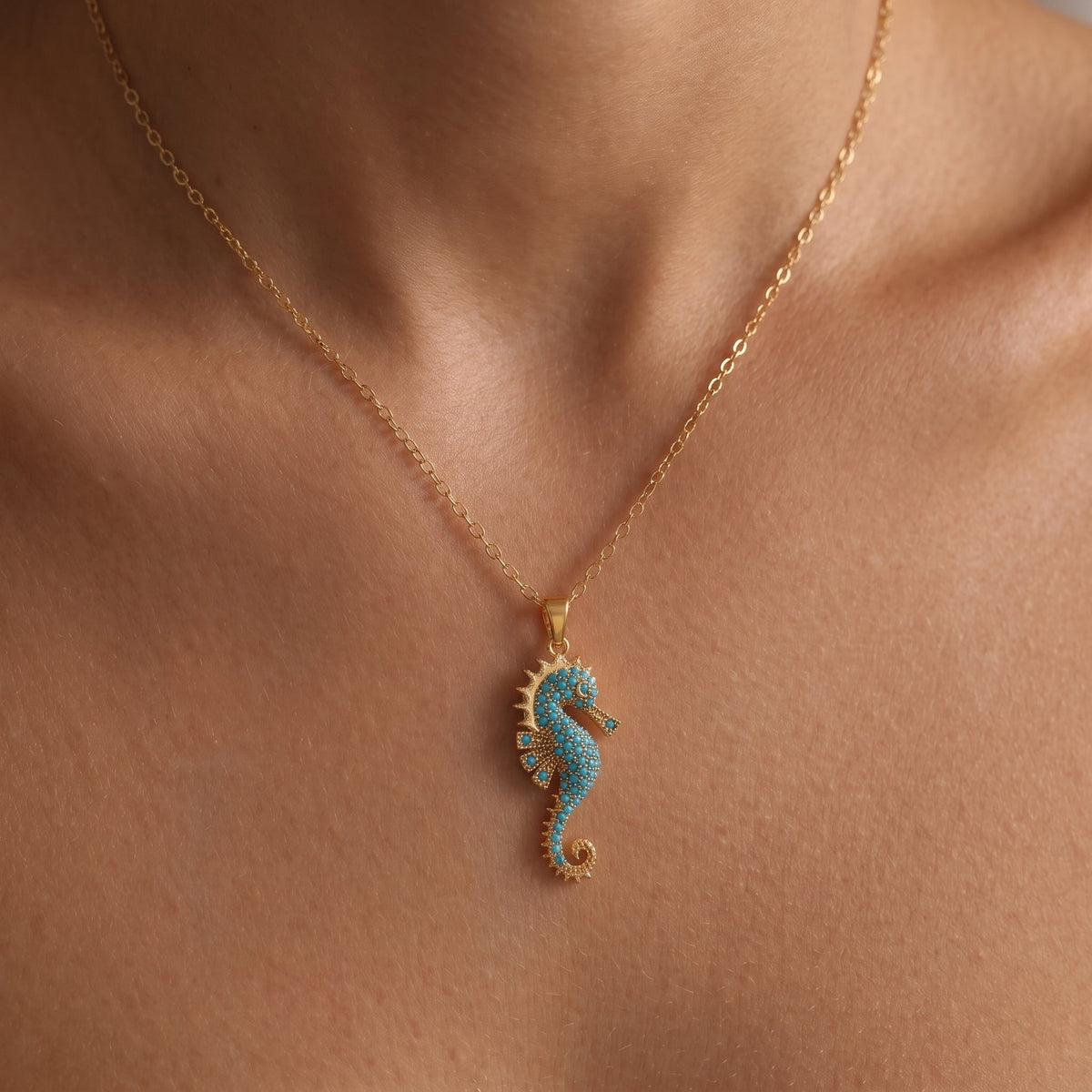 Turquoise Seahorse Gold Necklace