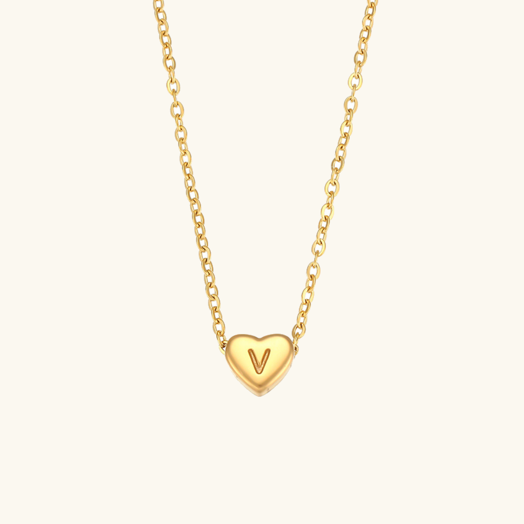 Heart Gold Initial Necklace