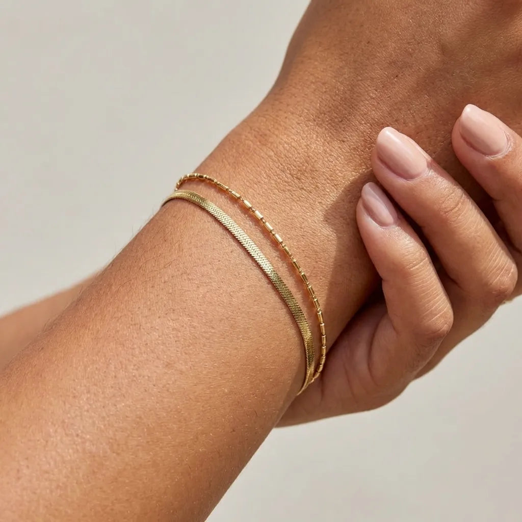 Vida Snake & Bead Bracelet in 18K Gold Finish