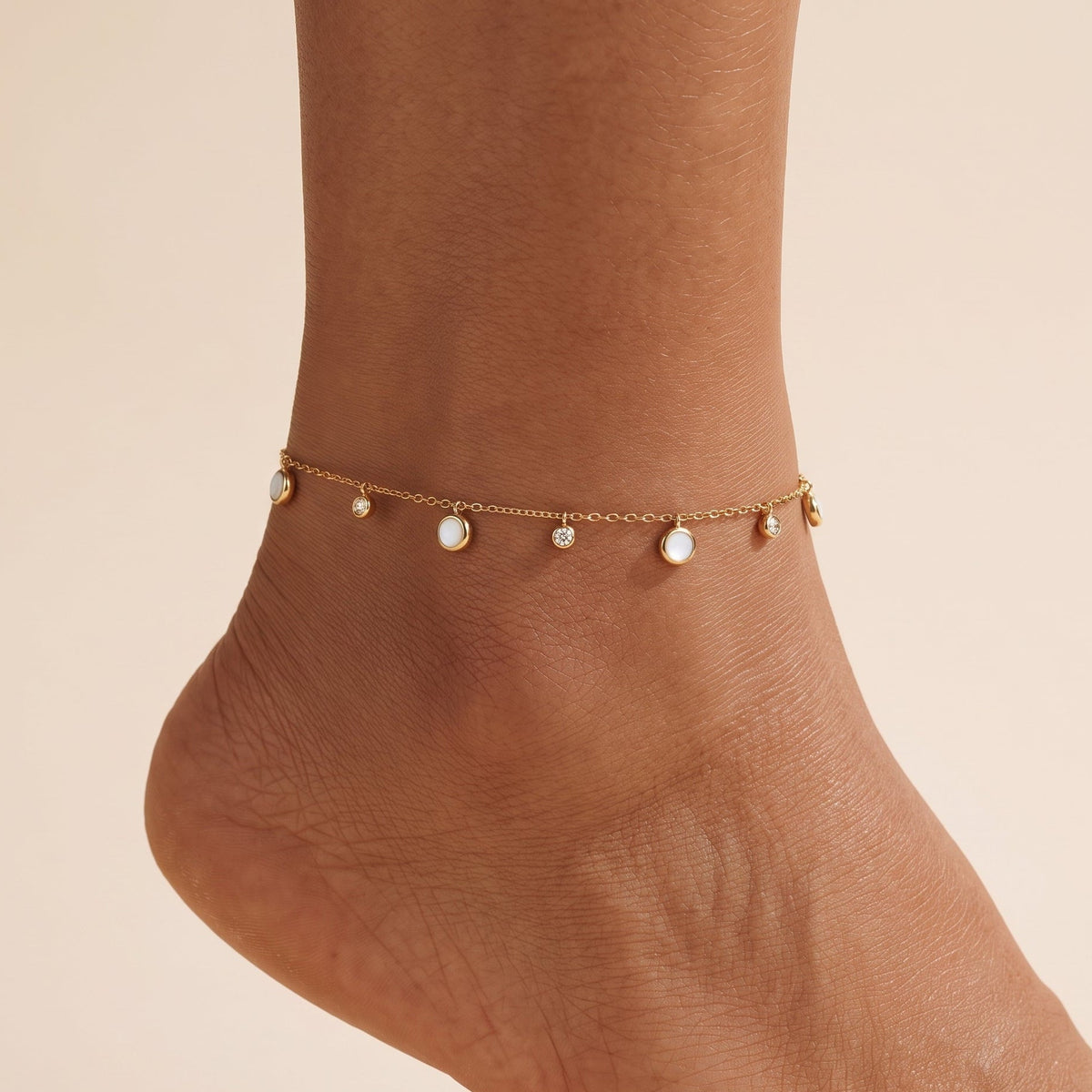 Agatha Crystals & White Shell Gold Anklet