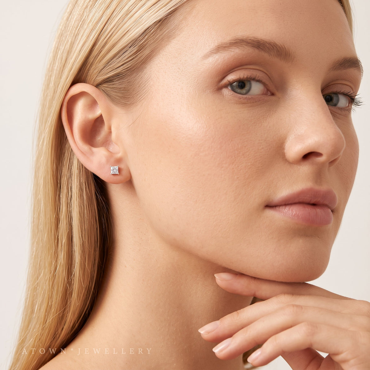 Roxane Square Crystal Silver Studs