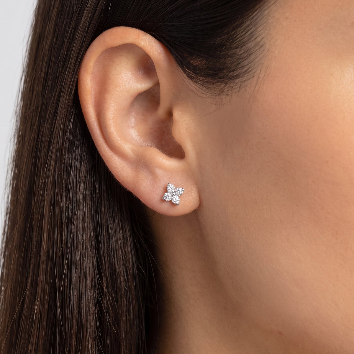 Noemi Crystal Clover Silver Stud Earrings