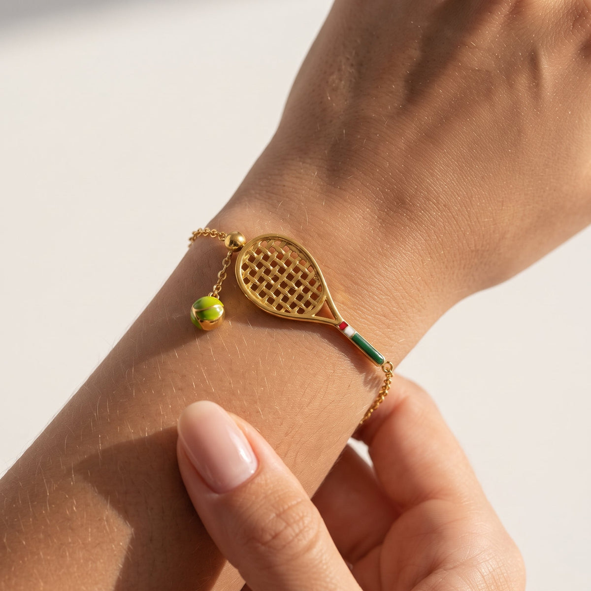 Marquise Tennis Ball & Racket Gold Bracelet