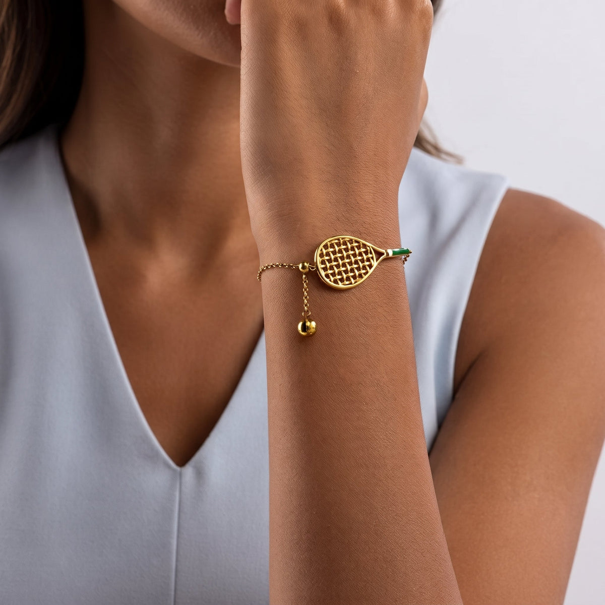 Marquise Tennis Ball & Racket Gold Bracelet