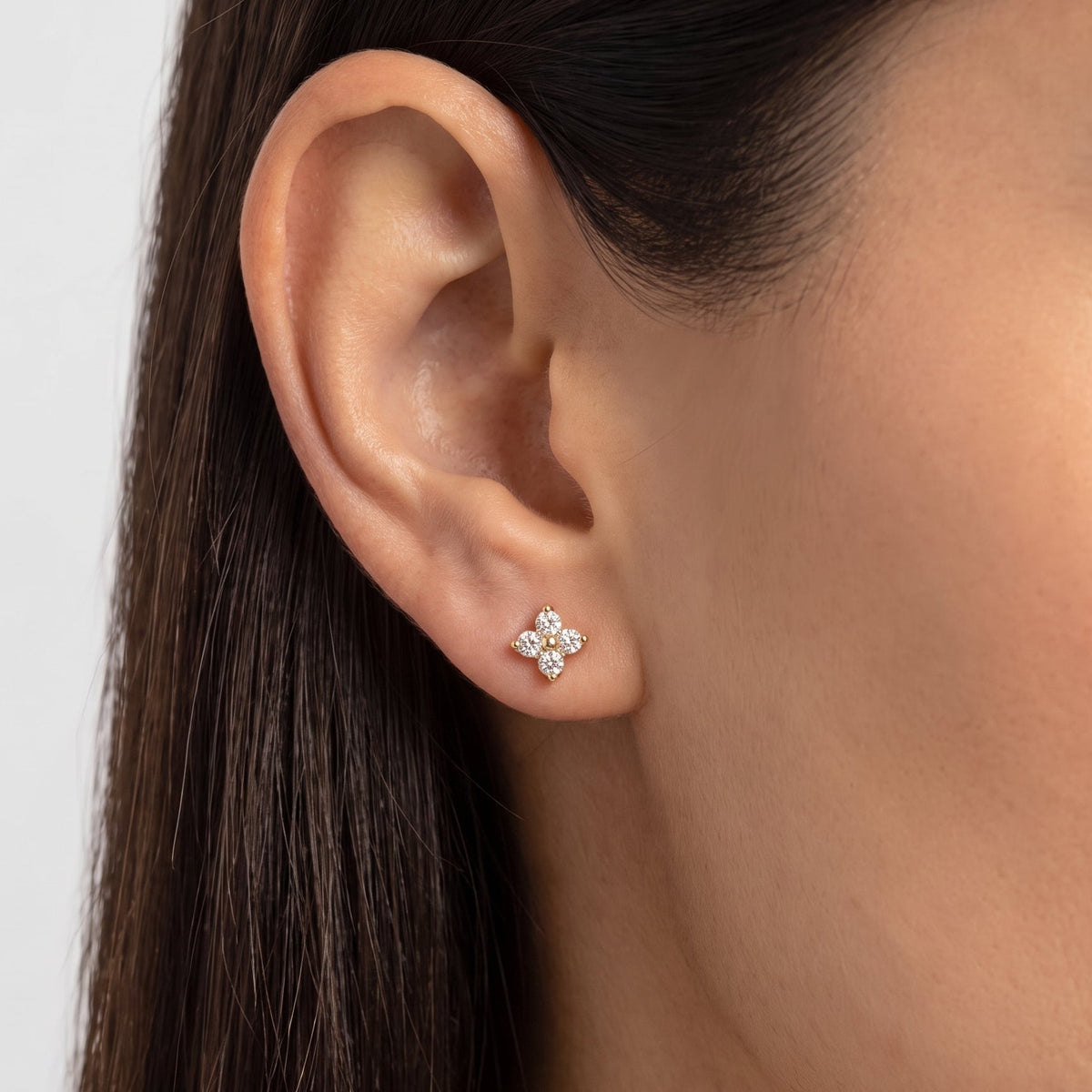 Noemi Crystal Clover Gold Stud Earrings