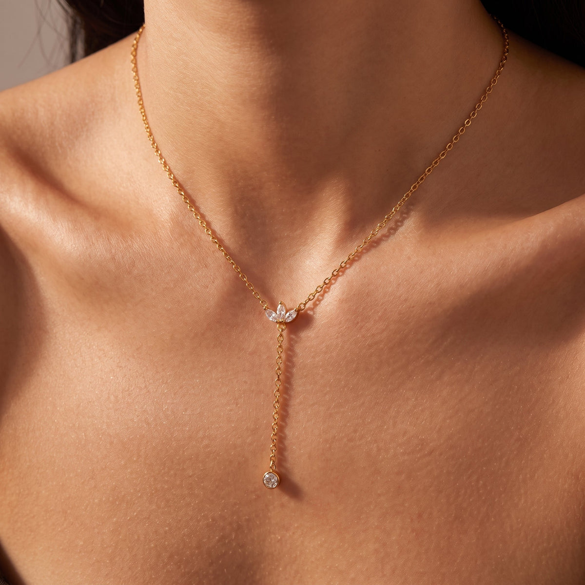 Eléonore Crystal Lotus Drop Gold Necklace