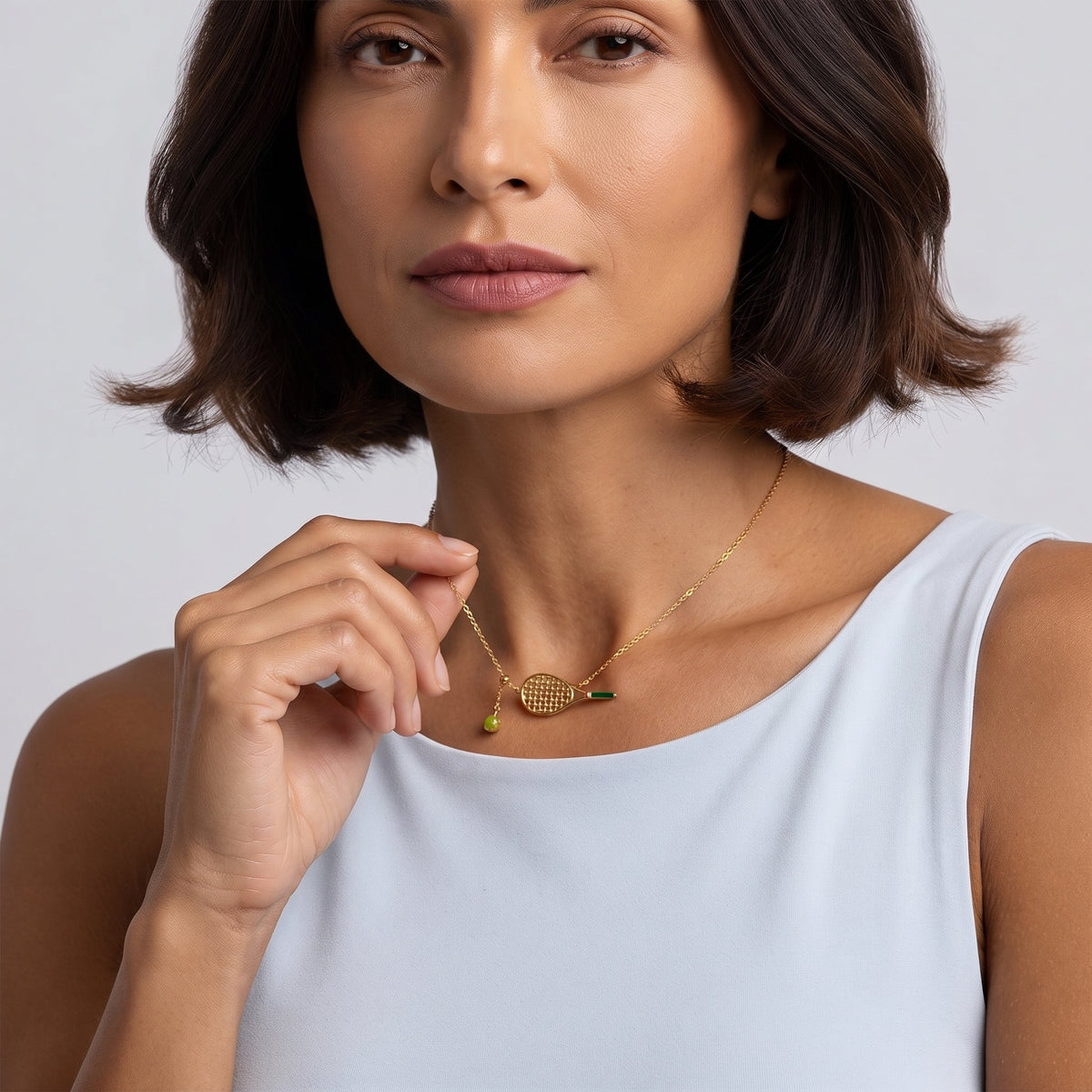 Marquise Tennis Ball & Racket Gold Necklace