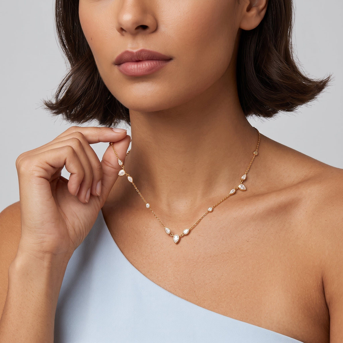 Chiara Crystal Pear Gold Necklace