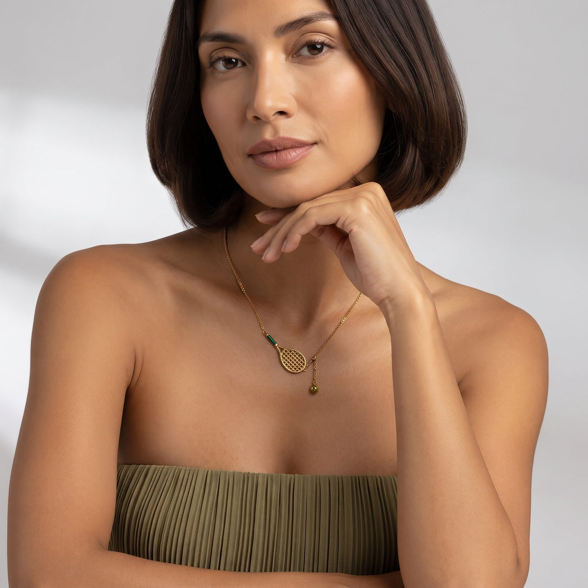 Marquise Tennis Ball & Racket Gold Necklace