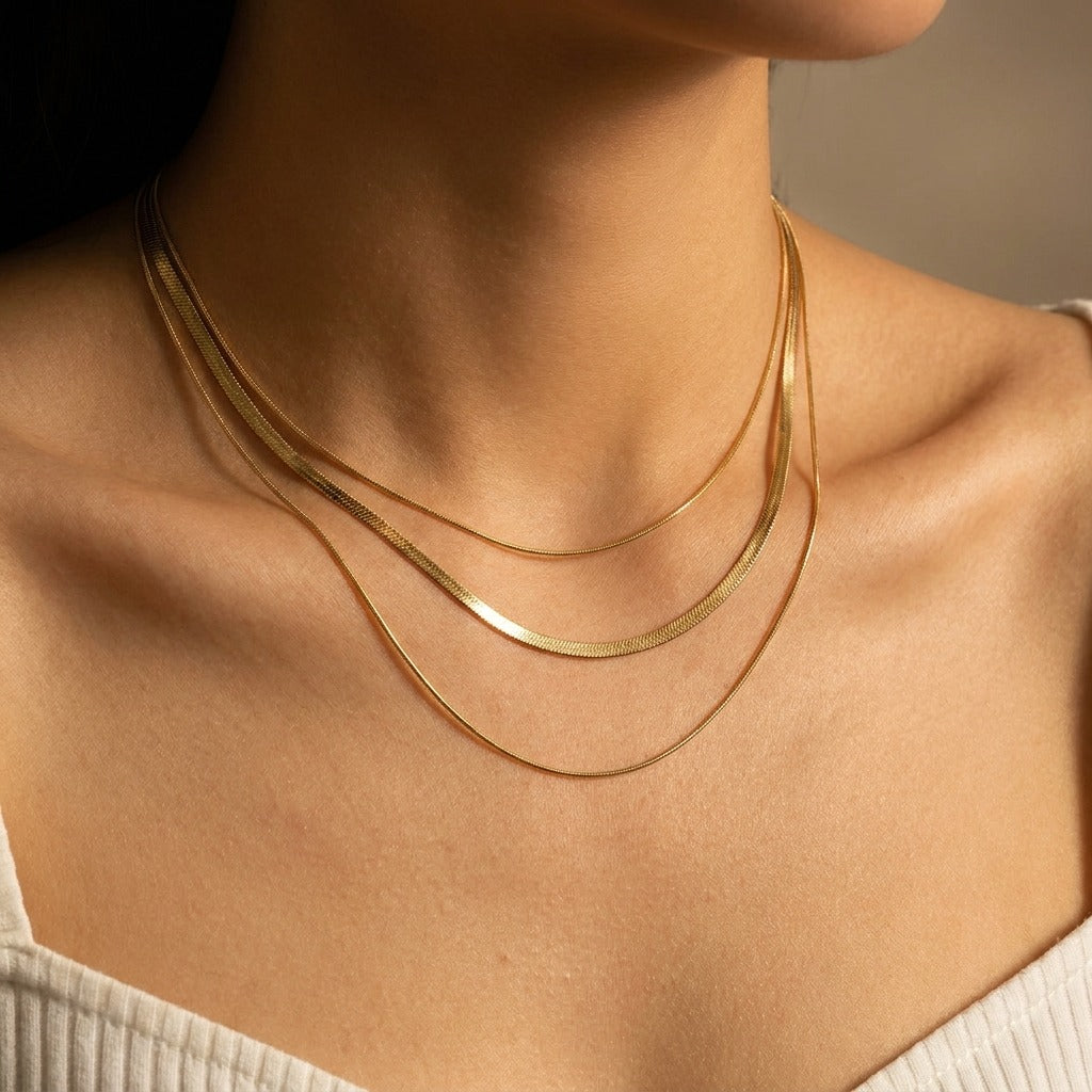 Zafina Gold Necklace layered triple chain design
