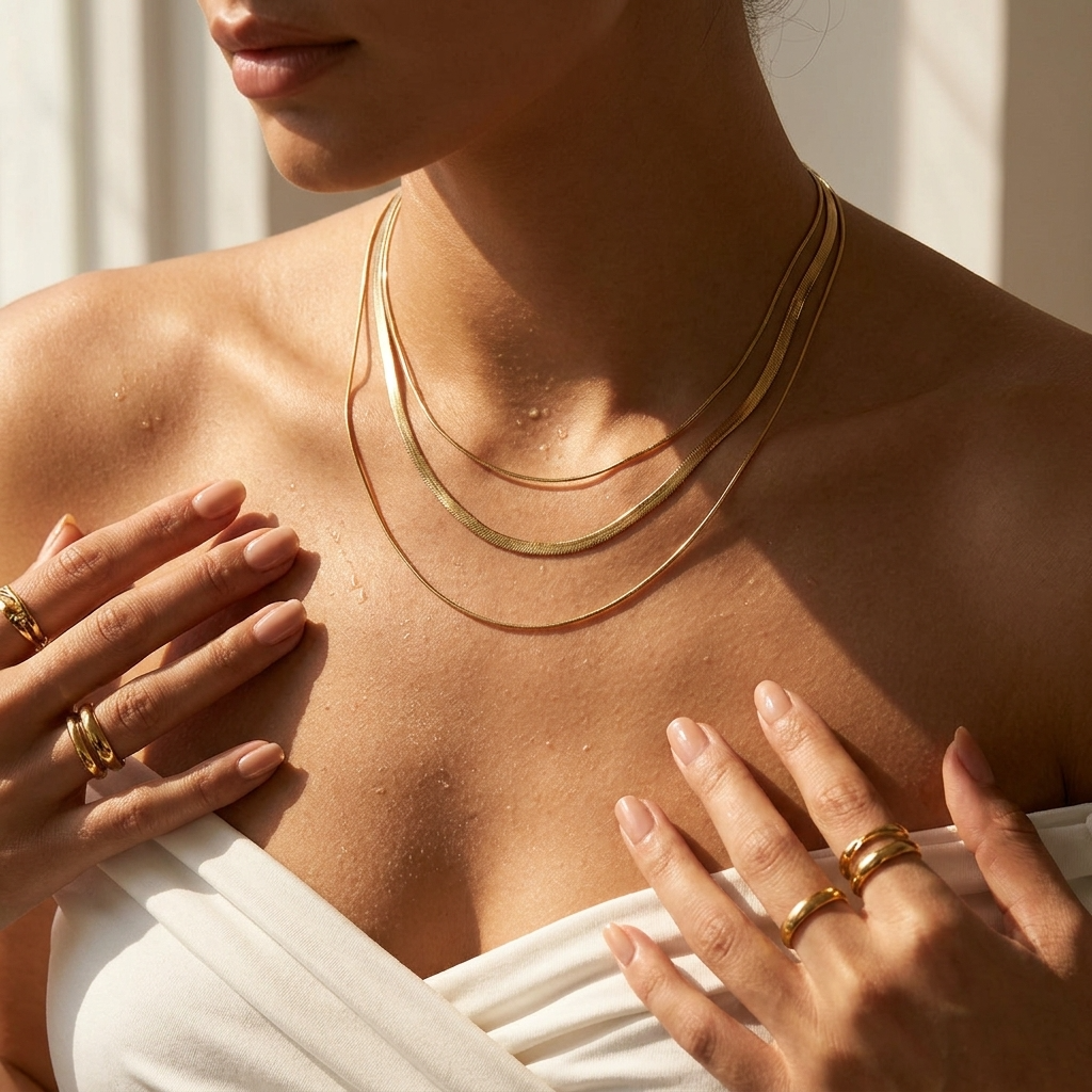 Zafina Gold Necklace layered triple chain design