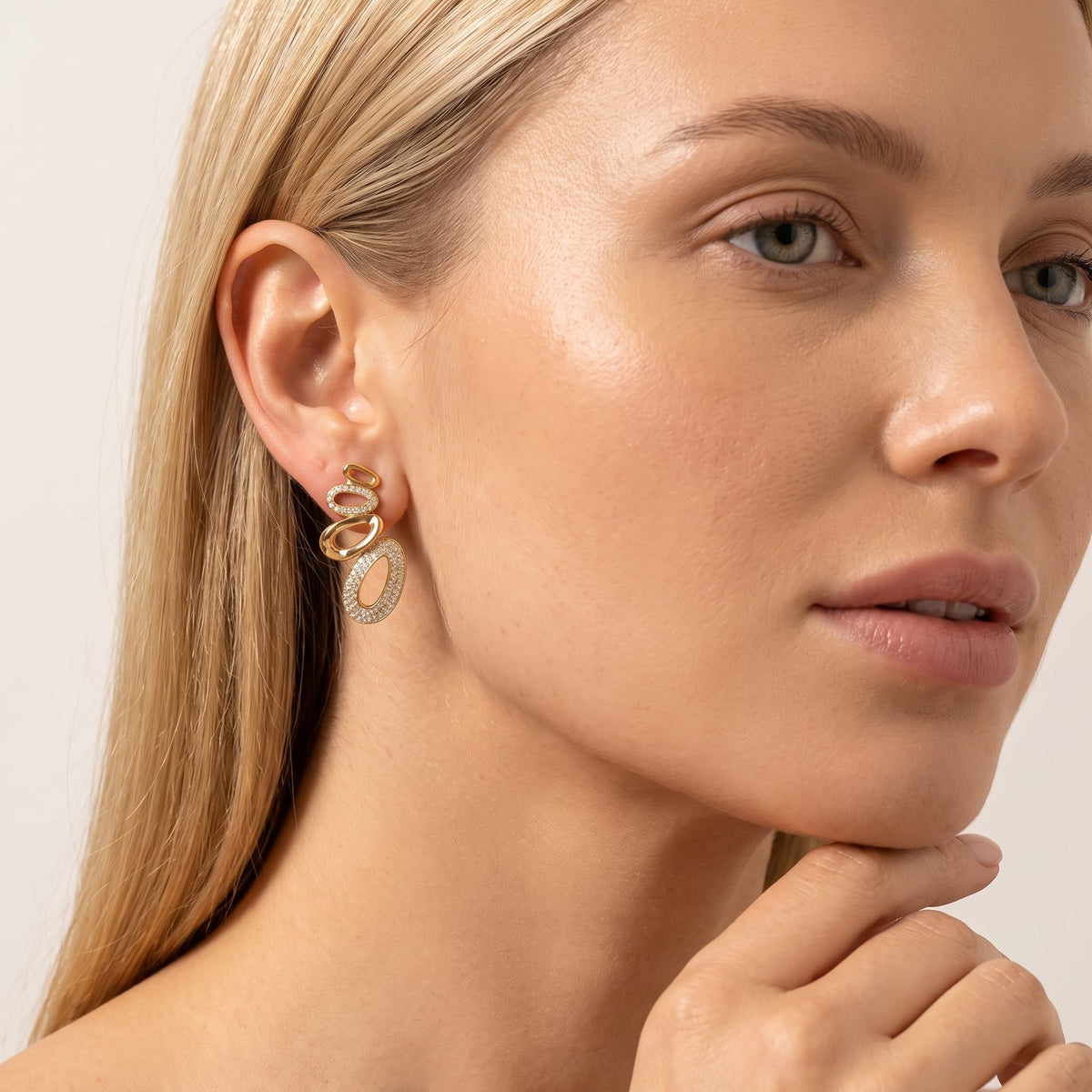 Gold Oval Cascade Earrings