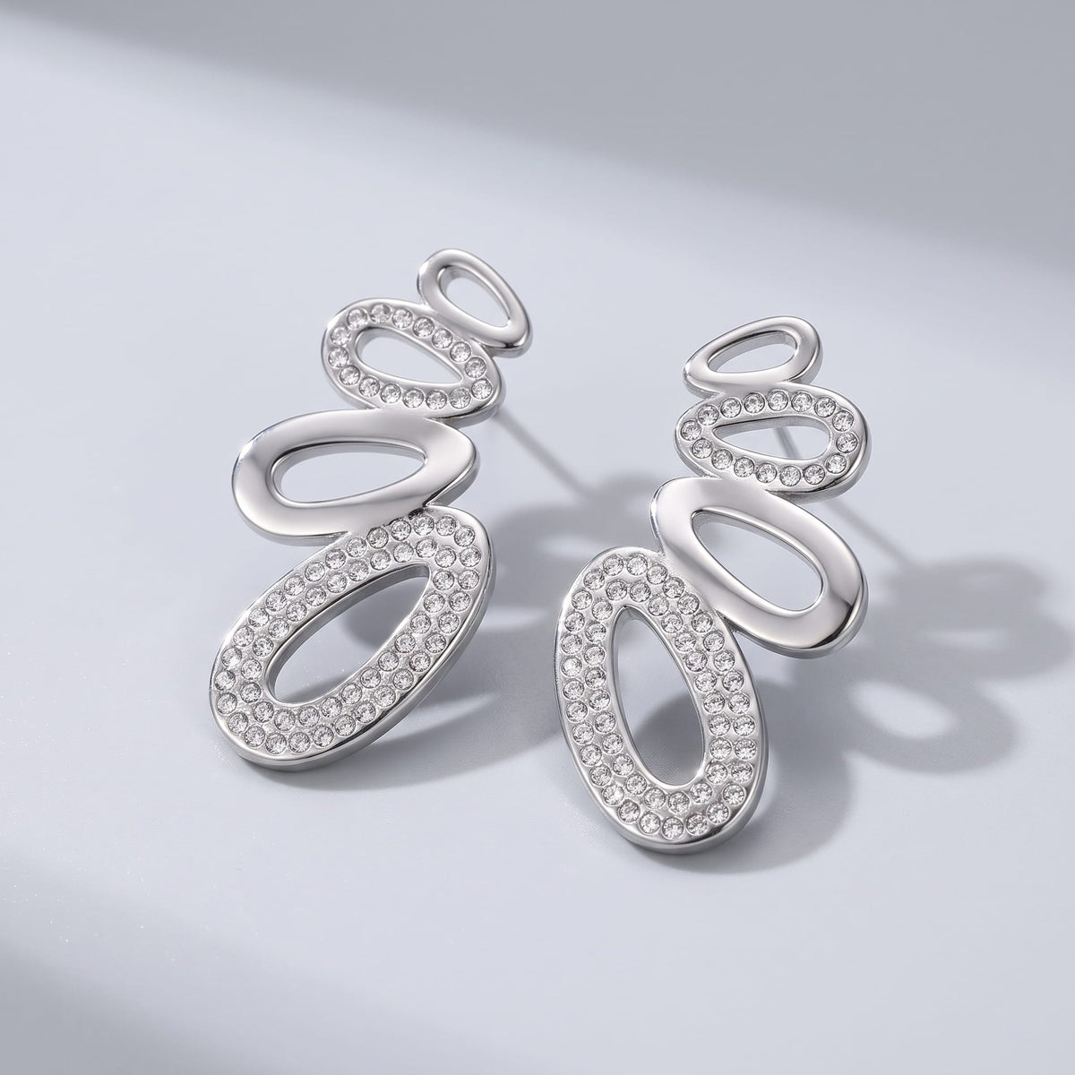 Silver Oval Cascade Earrings