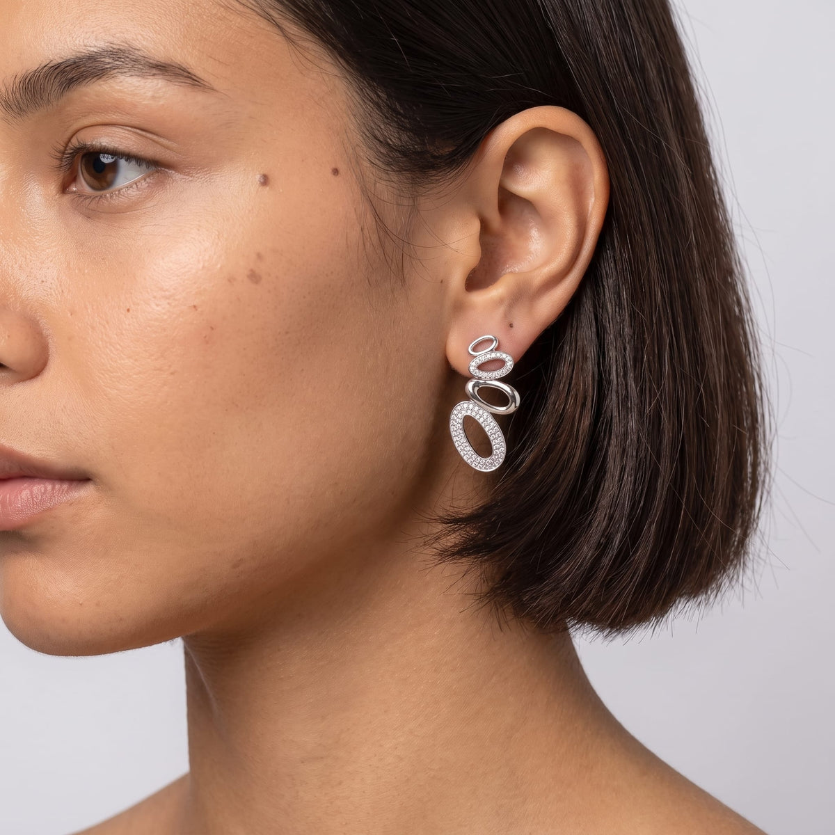 Silver Oval Cascade Earrings