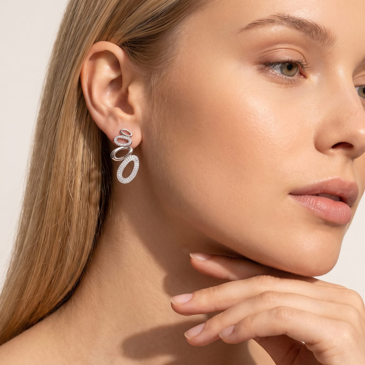 Silver Oval Cascade Earrings