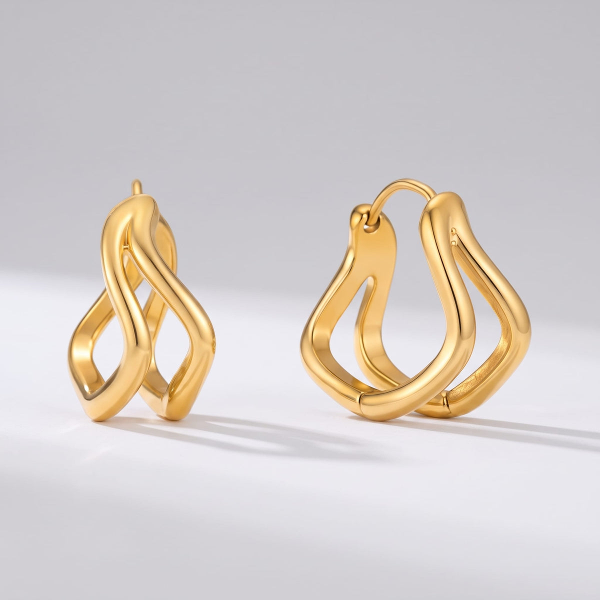 Gold Double Wave Hoops