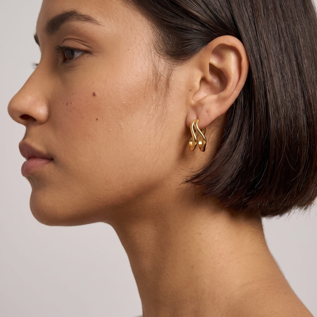 Gold Double Wave Hoops