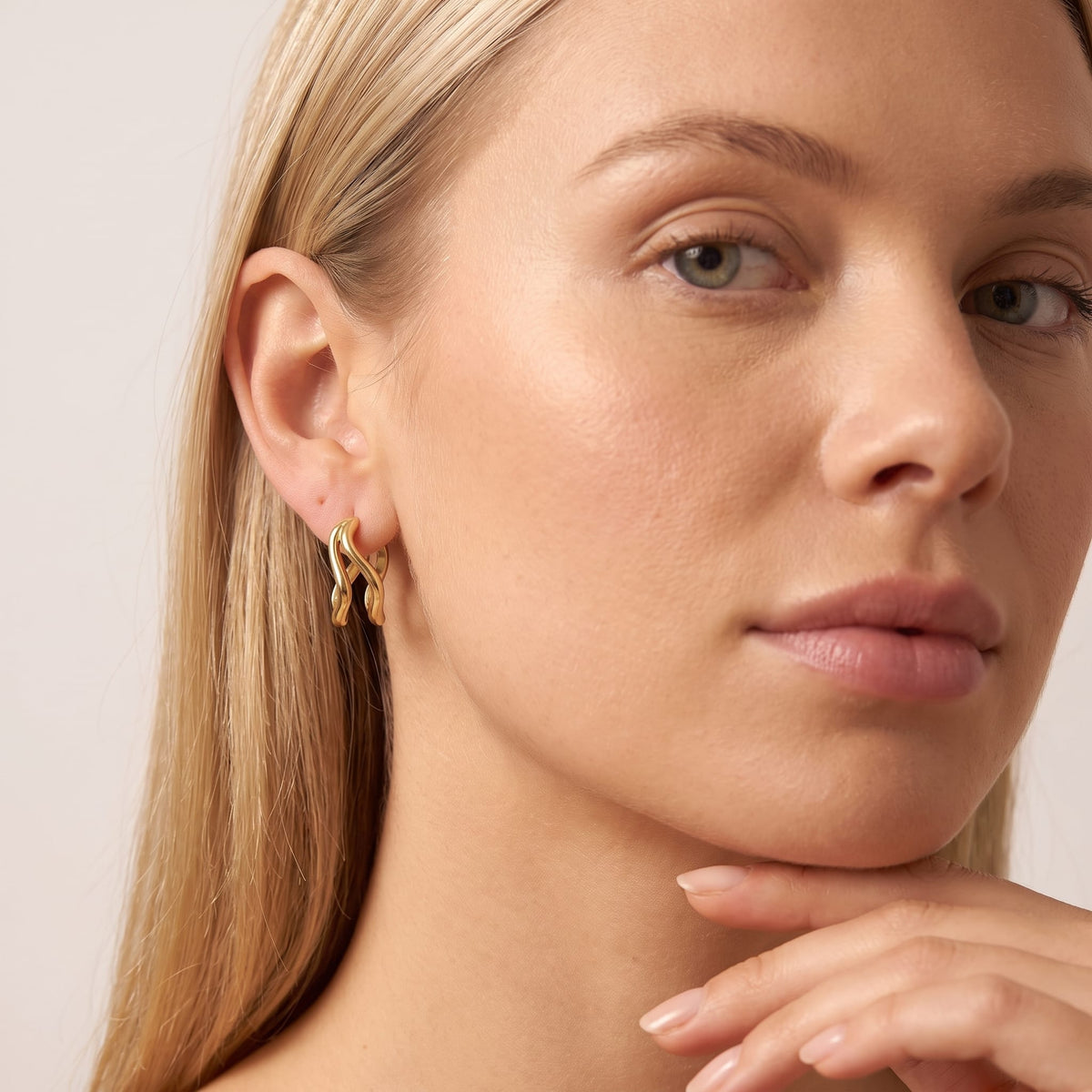 Gold Double Wave Hoops