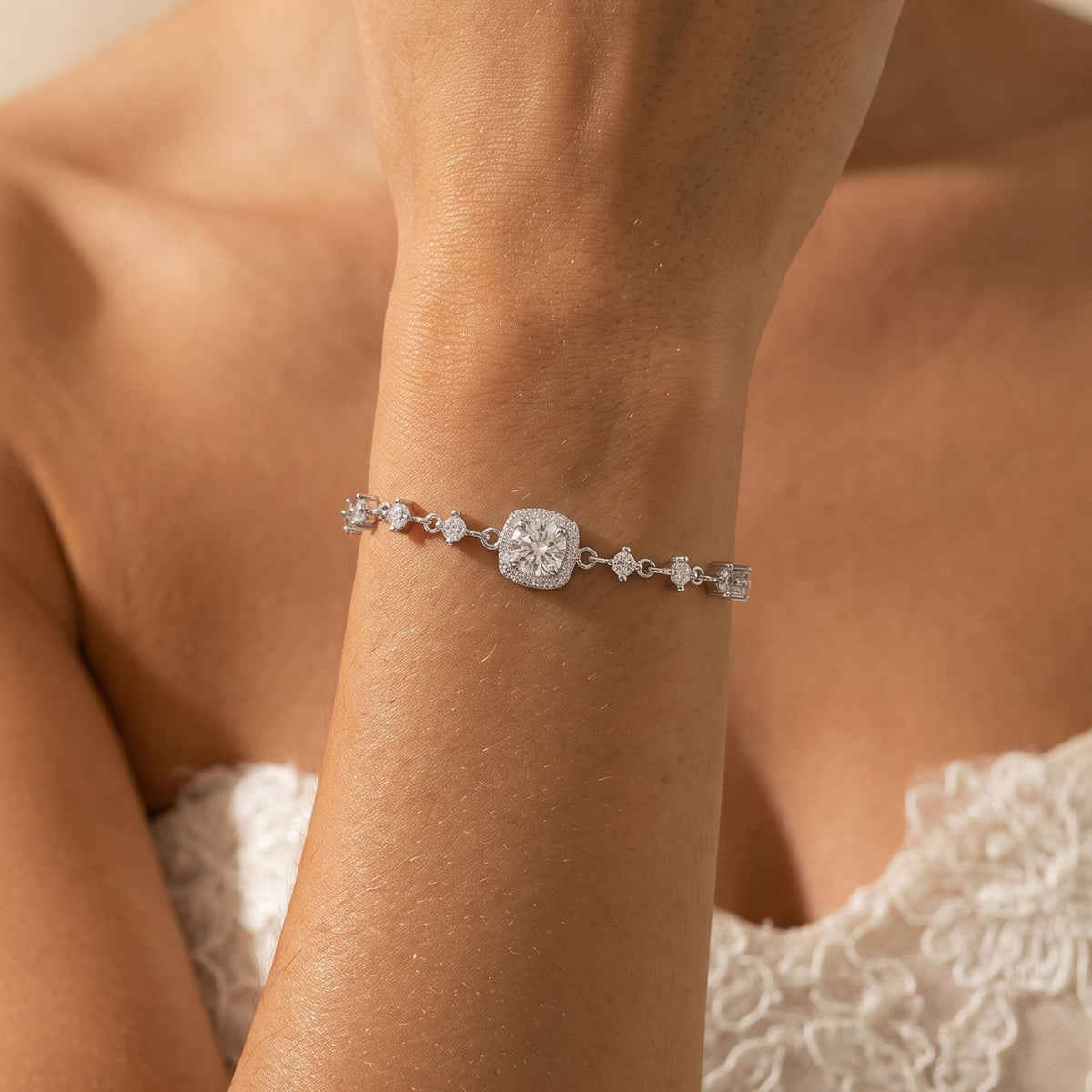 Cluster Station Bracelet worn on the wrist, photographed in natural daylight.