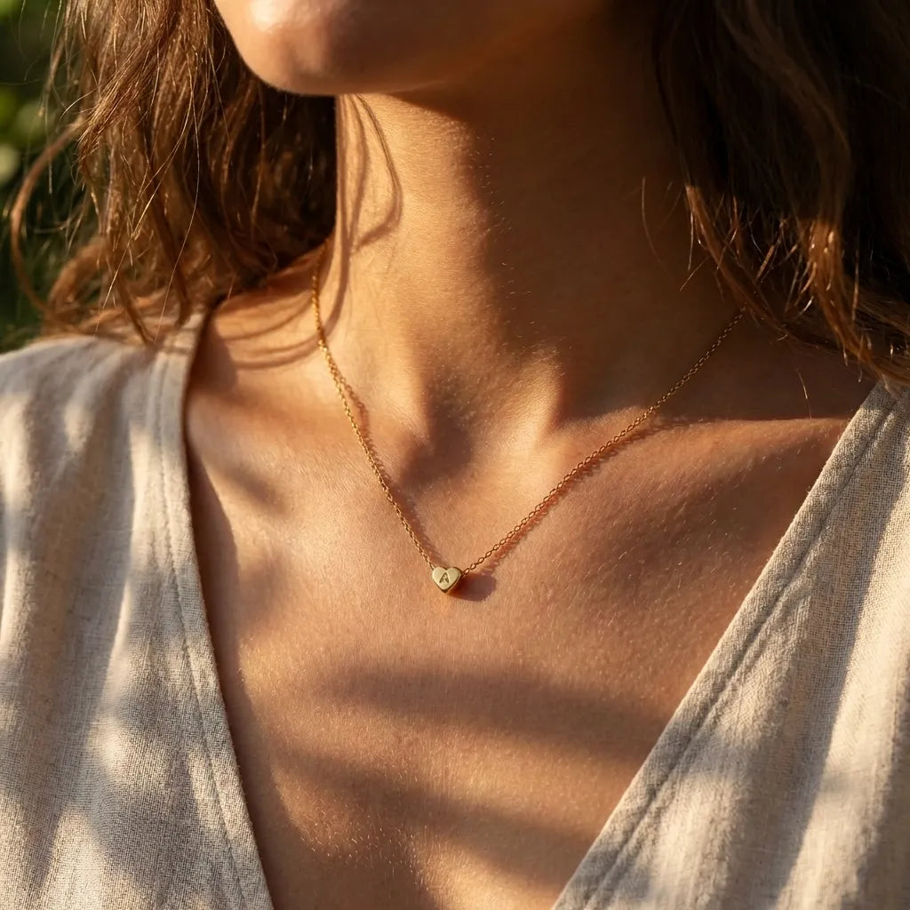 Heart Gold Initial Necklace