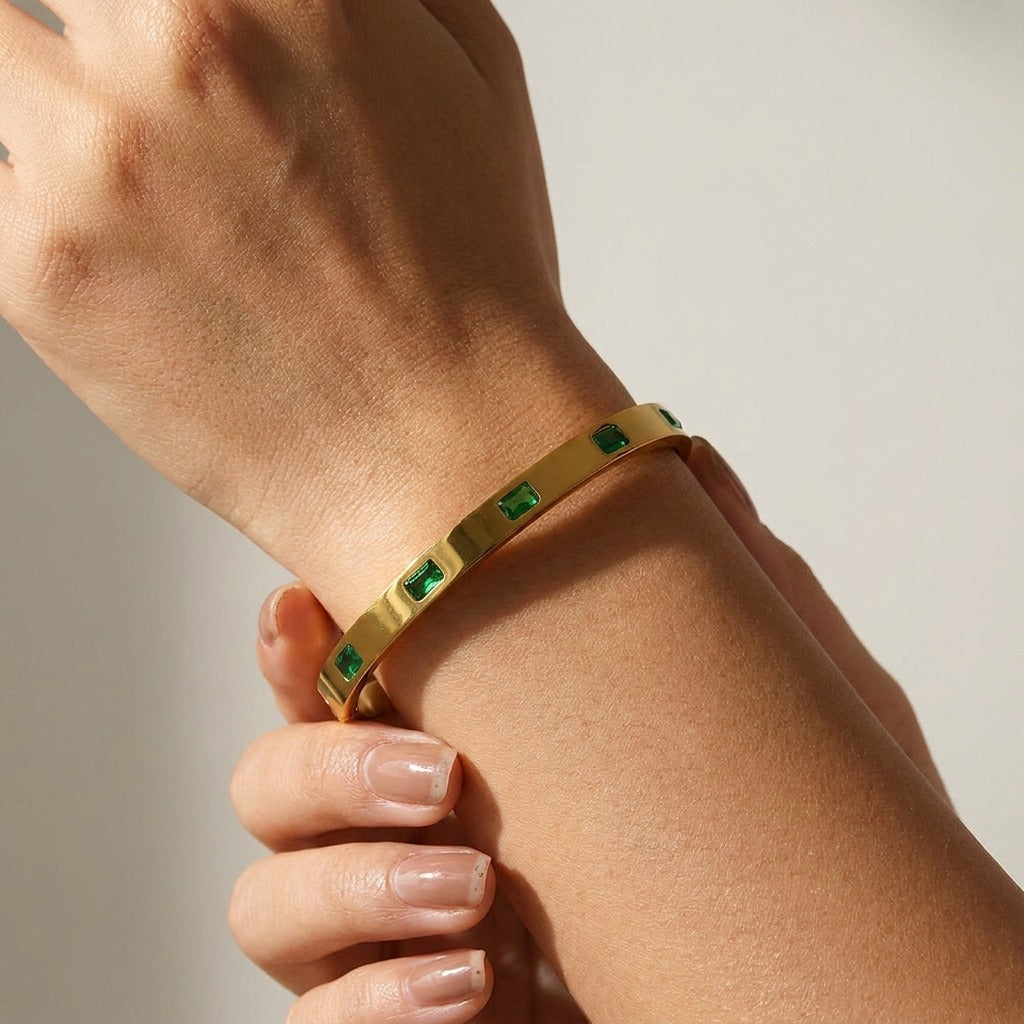 Hannah Green Crystal Gold Bangle