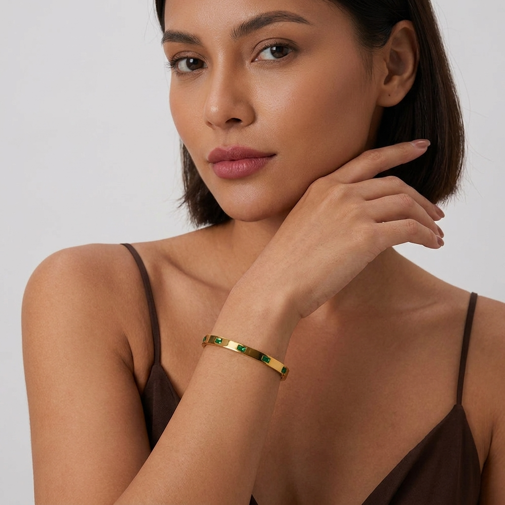 Hannah Green Crystal Gold Bangle